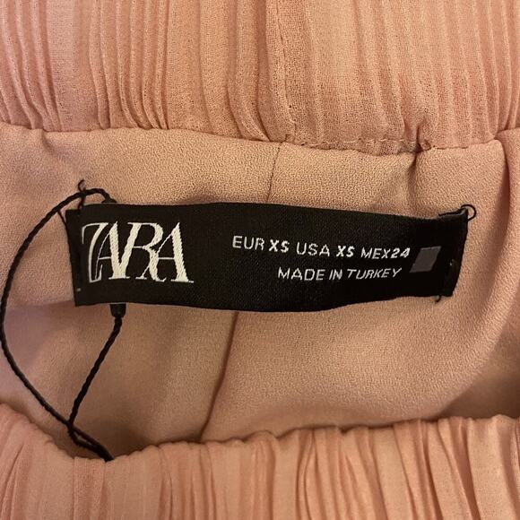Zara Women's Palazzo Wide Leg Pants Pink Pull On Micro Pleated Size XS - NWT $59 - Picture 10 of 15